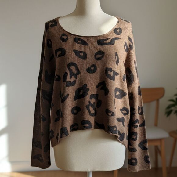 Wooden Ships Sweater Mohair Wool Brown Leopard Mob Wife Glam Quiet Luxury S/M - Picture 7 of 9
